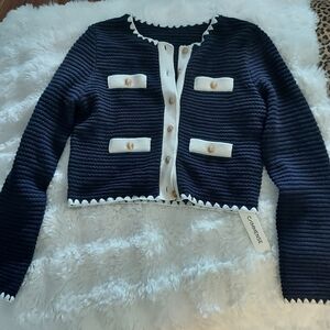 Commense Navy and White Button-Up Jacket